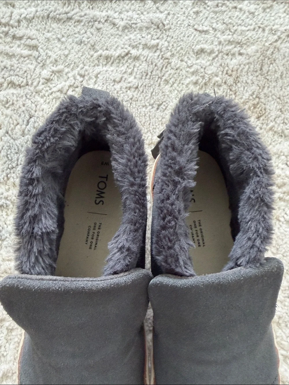 TOMS Women's Charcoal Suede Slip-On booties with Plush Collar